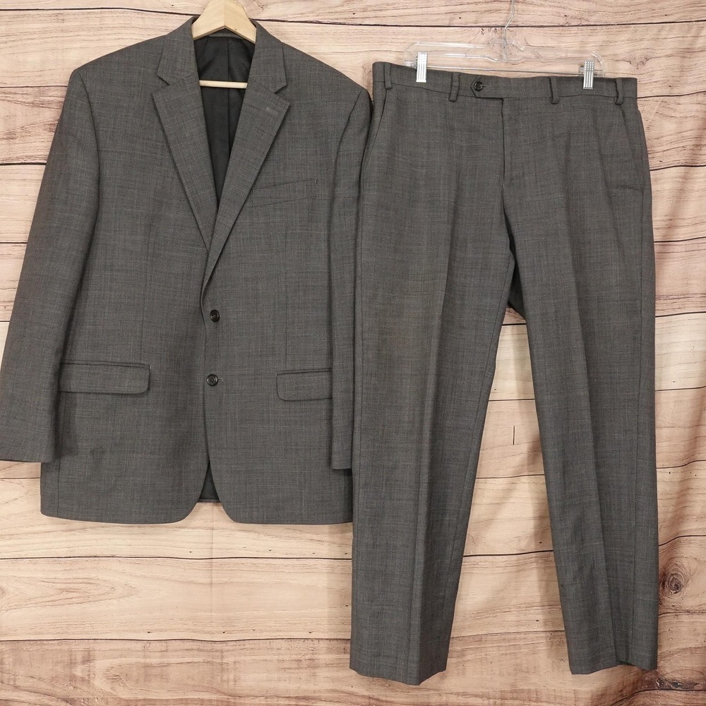 Chaps Suit Mens 44R 36x30 Gray Wool Polyester Spandex Classic Fit 2 Piece